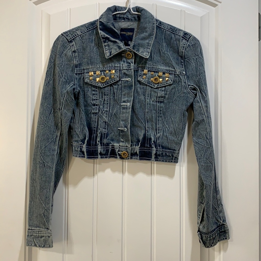 Studded cropped denim jacket